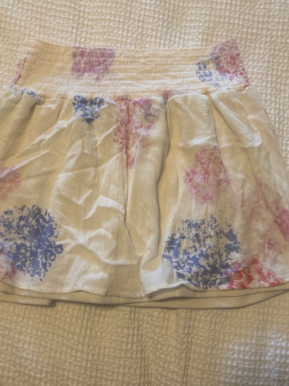 lovestitch Cream Floral Smocked Waist Skater Skirt
